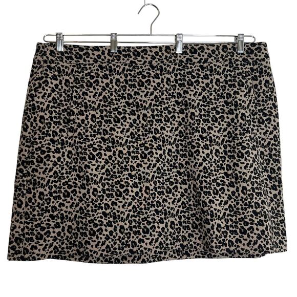 LOFT Plus Womens Mini Skirt Size 24 Tan Black Leopard Print Animal Stretch - Picture 1 of 7